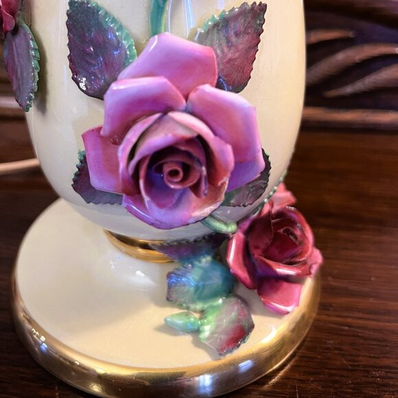 RARE VINTAGE Boudoir 24KT gold rimmed rose petals lamp MADE IN ENGLAND - Picture 6 of 12